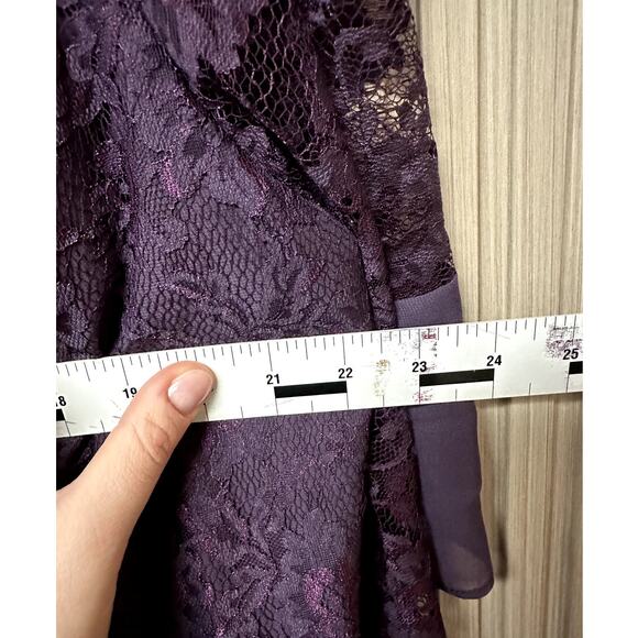 JJ's House Plum Chiffon Lace Cape Mermaid Dress with Sequins Beading Size 20W - Picture 7 of 10